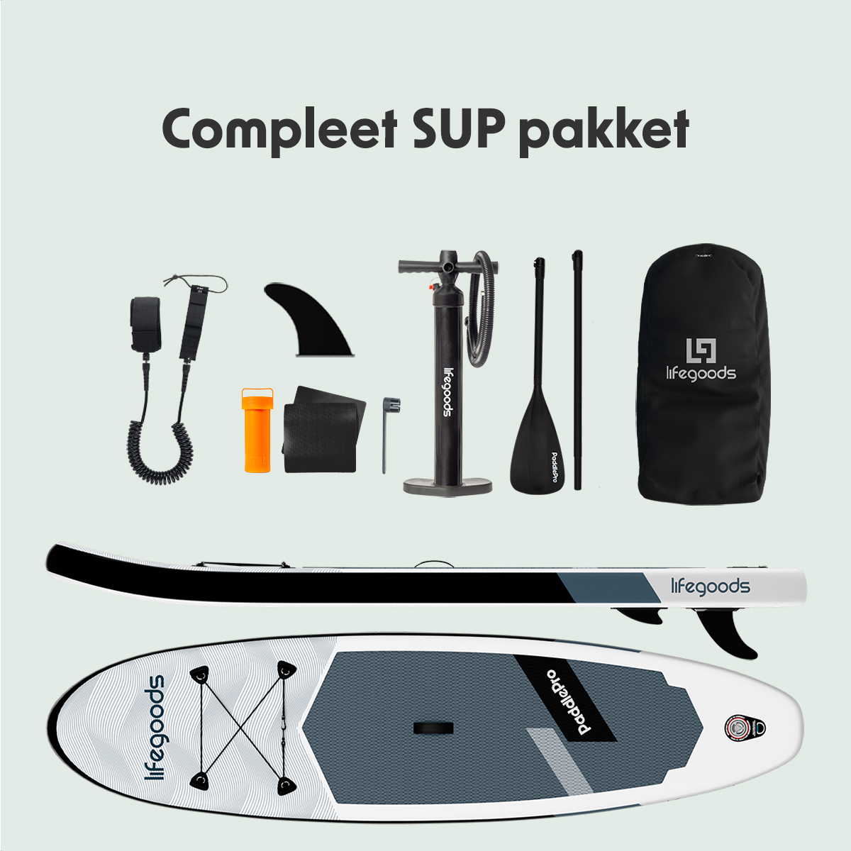 LifeGoods Allround Compact SUP Board - White/Black
