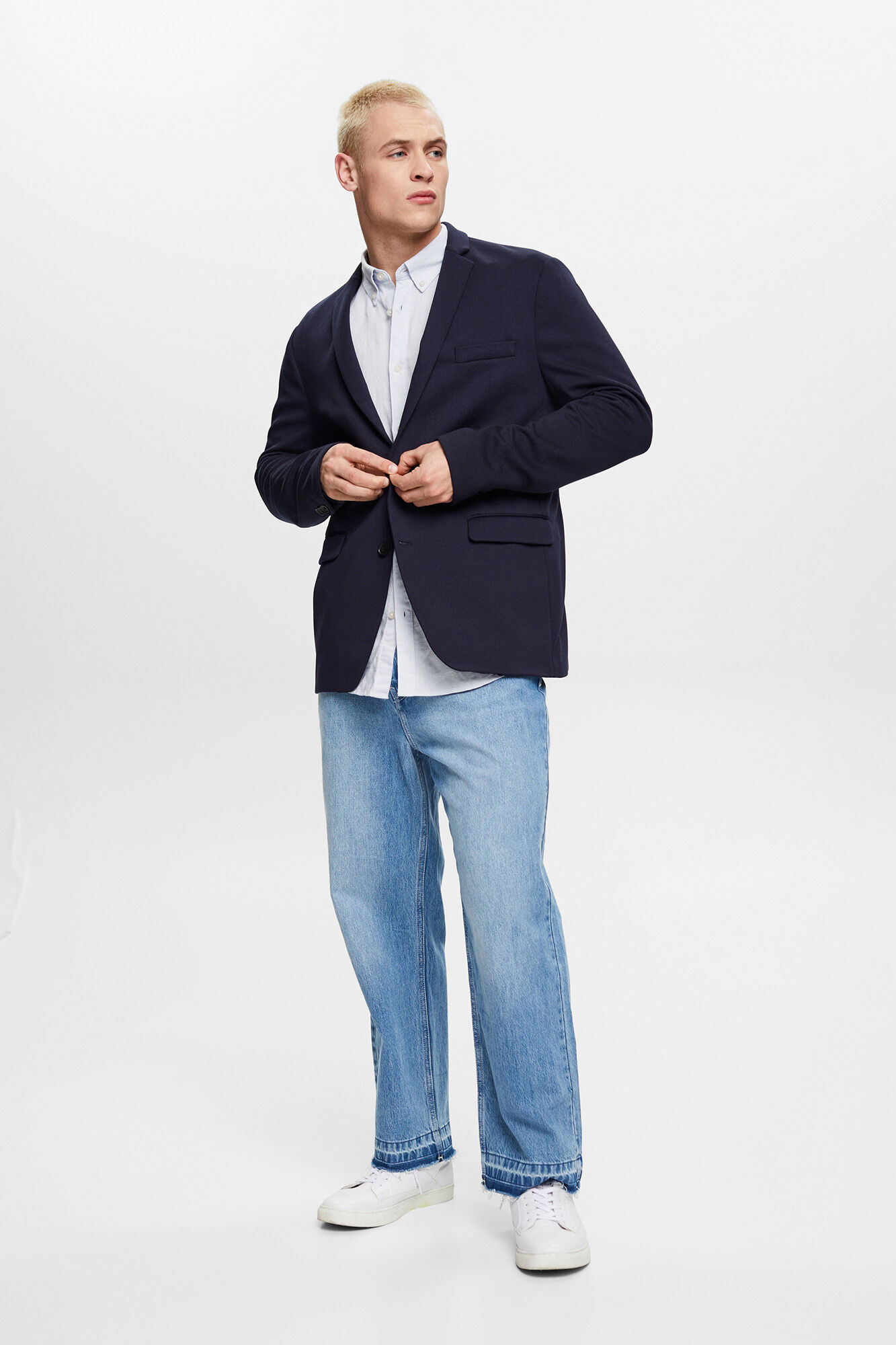 Camisa básica de linho de corte regular - Azul