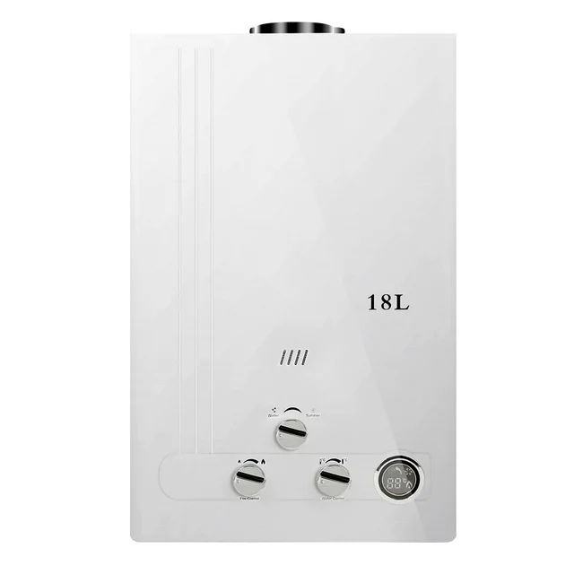 Aquecedor de água instantâneo a gás propano líquido TCMT de 18 litros, com vazão de 4,8 GPM e visor digital.
