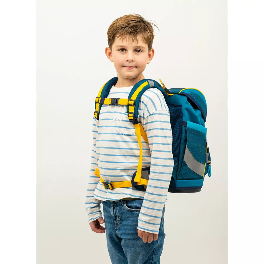 Belmil Schulranzen Smarty Schulranzen Set 6-teilig mit Brustgurt, Hüftgurt Waves Orange