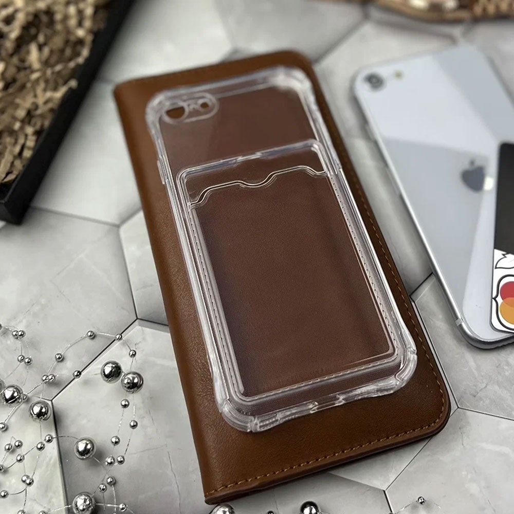 iPhone SE (2022/2020) / 8 / 7 Gummi Case Hülle mit Kartenfach   Air Cushion Fallschutz - Grün / Transparent