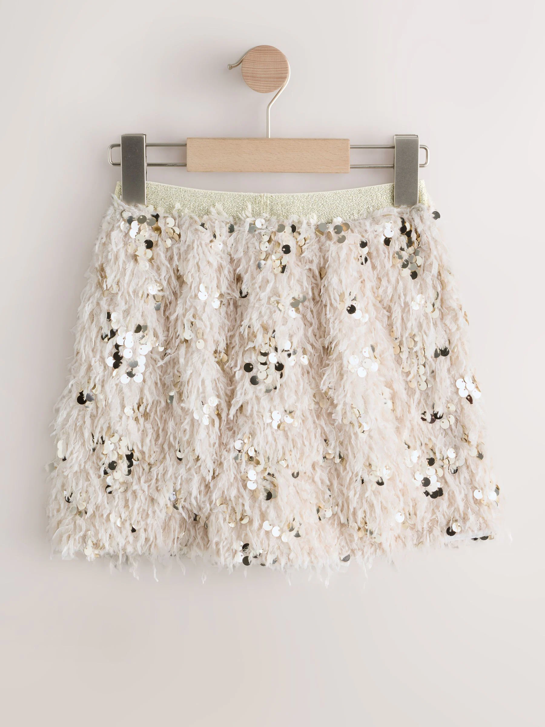 Cream Fluffy Sequin - Rok (3-16jr)