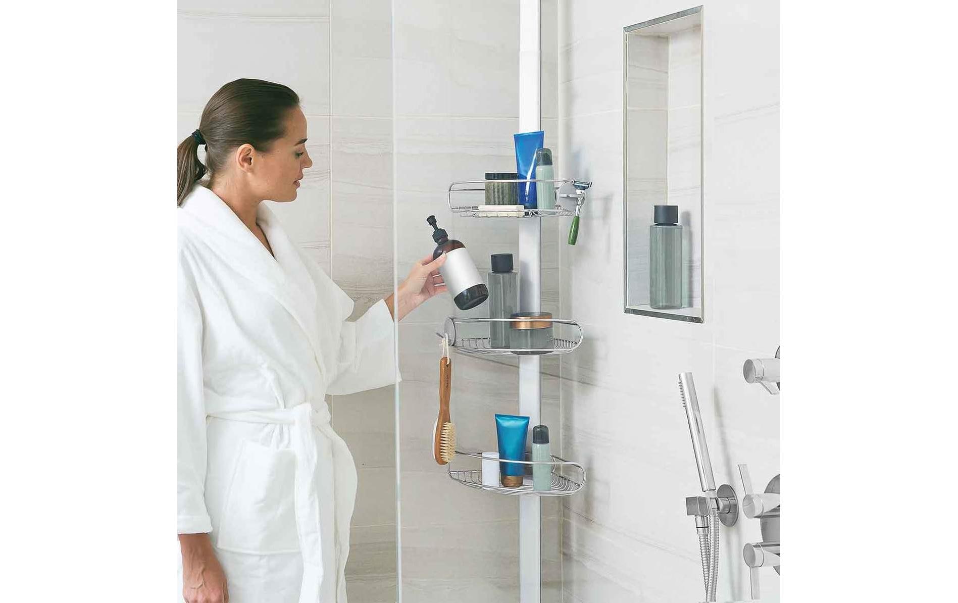 Duschmittelhalter Spann-Duschcaddy 152.4 - 243.8 cm, Silber<br>Klemmhalterung für die Dusche