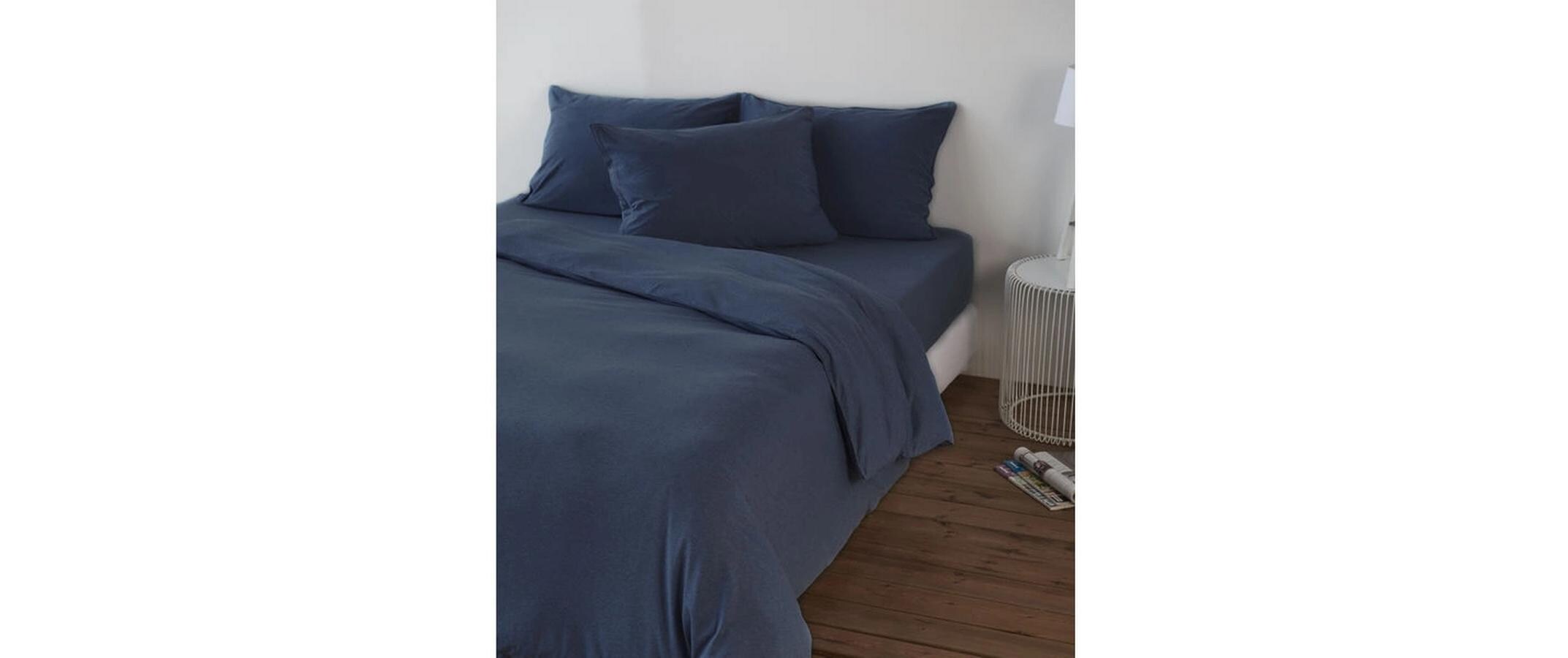 Bettwäsche-Set, 160 x 210 + 50 x 70 cm, Melange/MarineBettwäschegarnitur aus 100% Baumwolle
