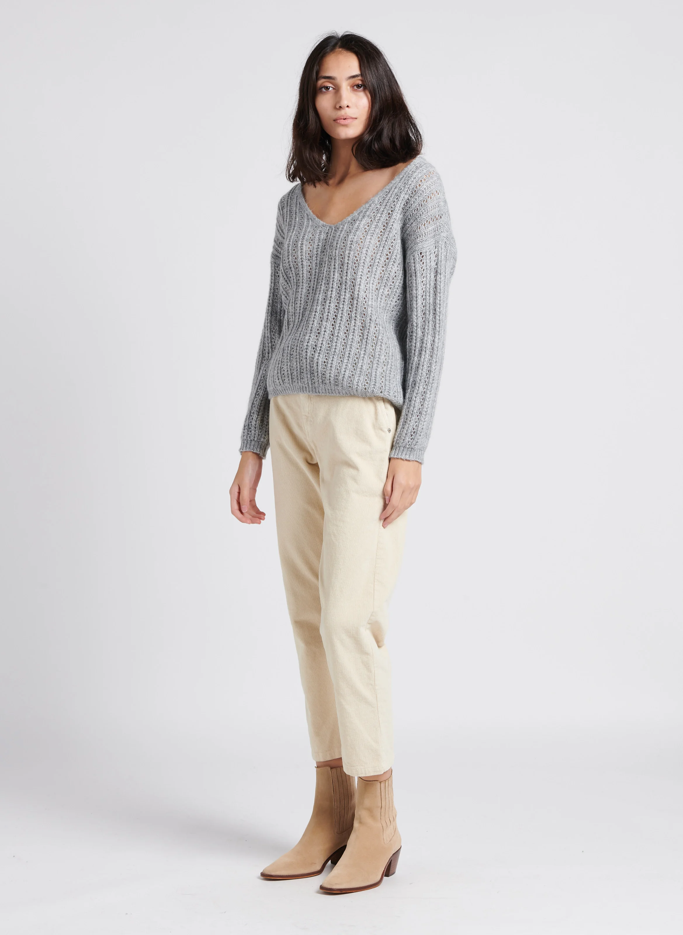 Pantalon style charpentier en coton velours | Beige