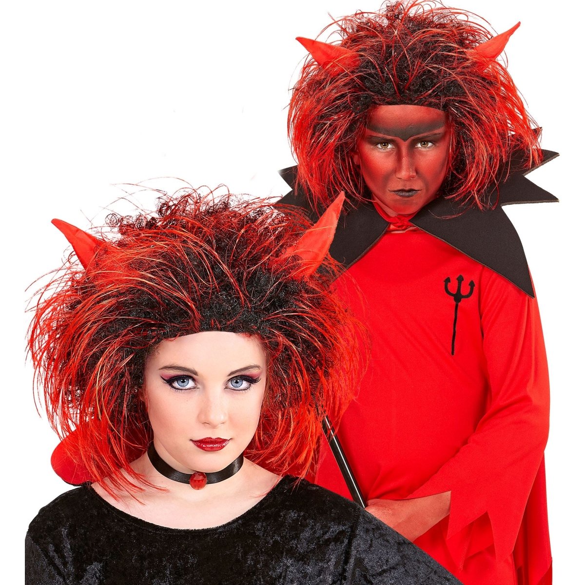 Halloween Pruik Rood Zwart Duivel