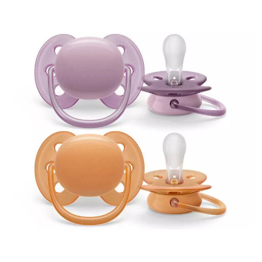 Lot de 2 sucettes silicone Ultra Soft 6-18M (modèles aléatoires)