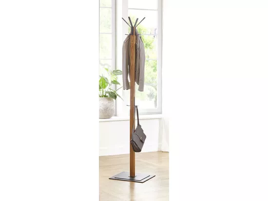 Portemanteau en bois massif coloris chêne et métal noir - longueur 40 x profondeur 40 x hauteur 180 cm