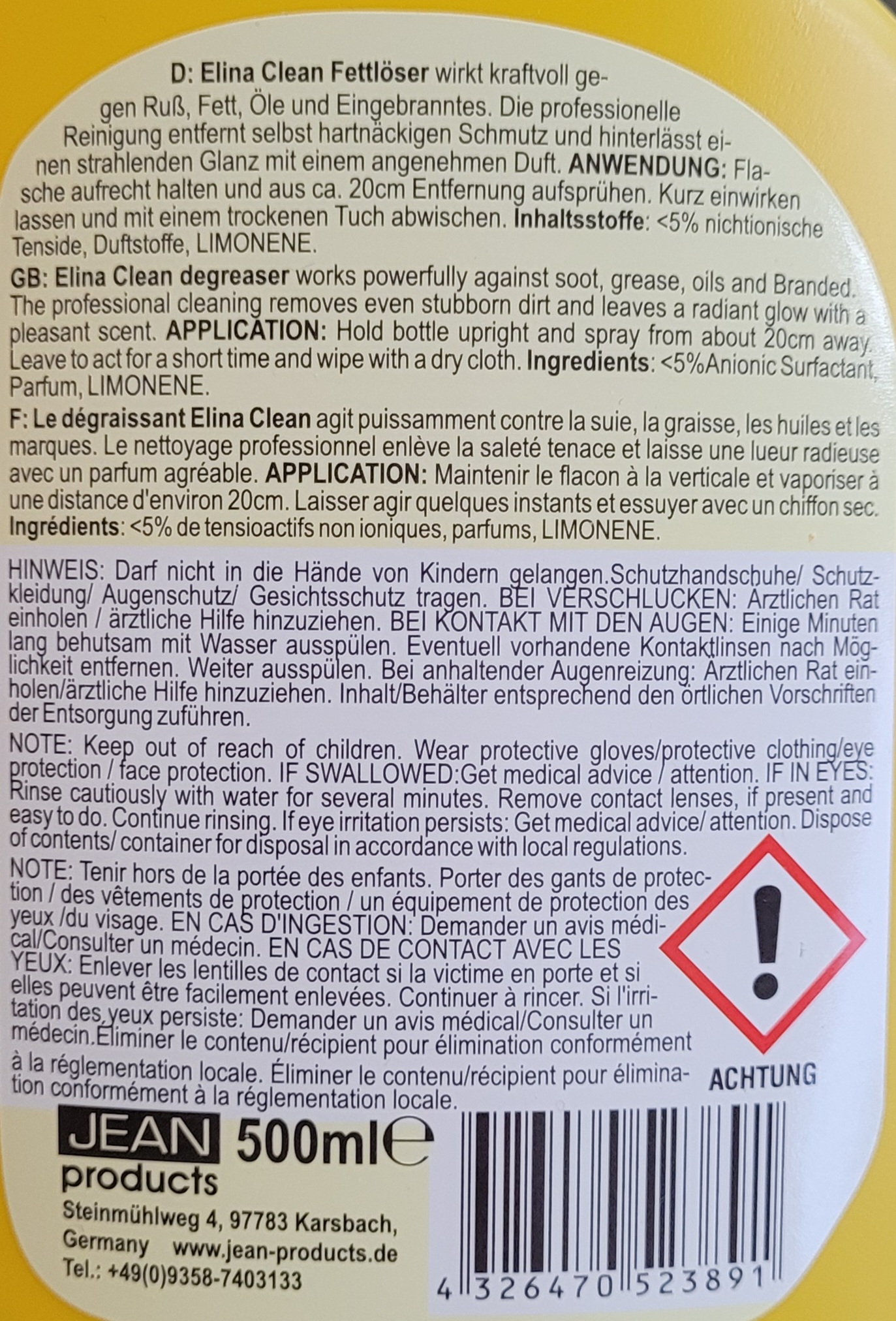 Fettlöser Power Reiniger 500ml mit Pumpe