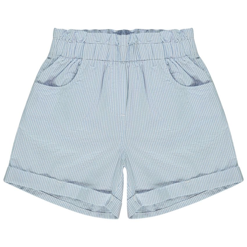 Short paperbag en toile rayée pour fille - Bleu