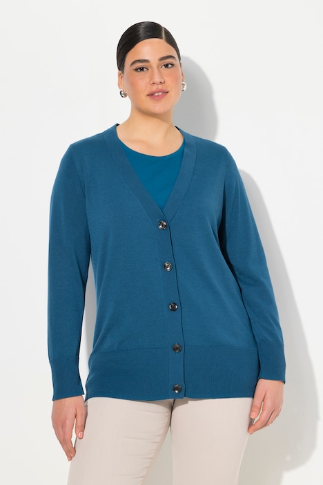 Strickjacke, V-Ausschnitt, Knopfleiste, Feinstrick