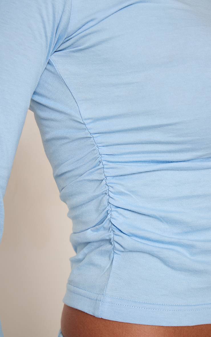 Bleu Clair Haut À Manches Longues En Coton Avec Poignets Contrastés