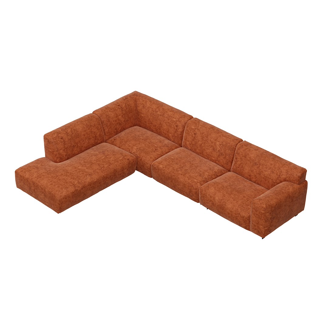 Vesta hjørnesofa 3-seter med åpen ende venstre, Big hjørnemodul, Tekstil Eros Bronze, standardsøm, sort metallben 10 cm, Comfort CM