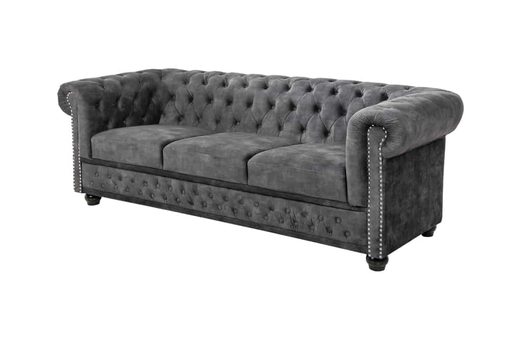 Chesterfield 3-Sitzer Sofa 205cm grau Samt Federkern Knopfheftung