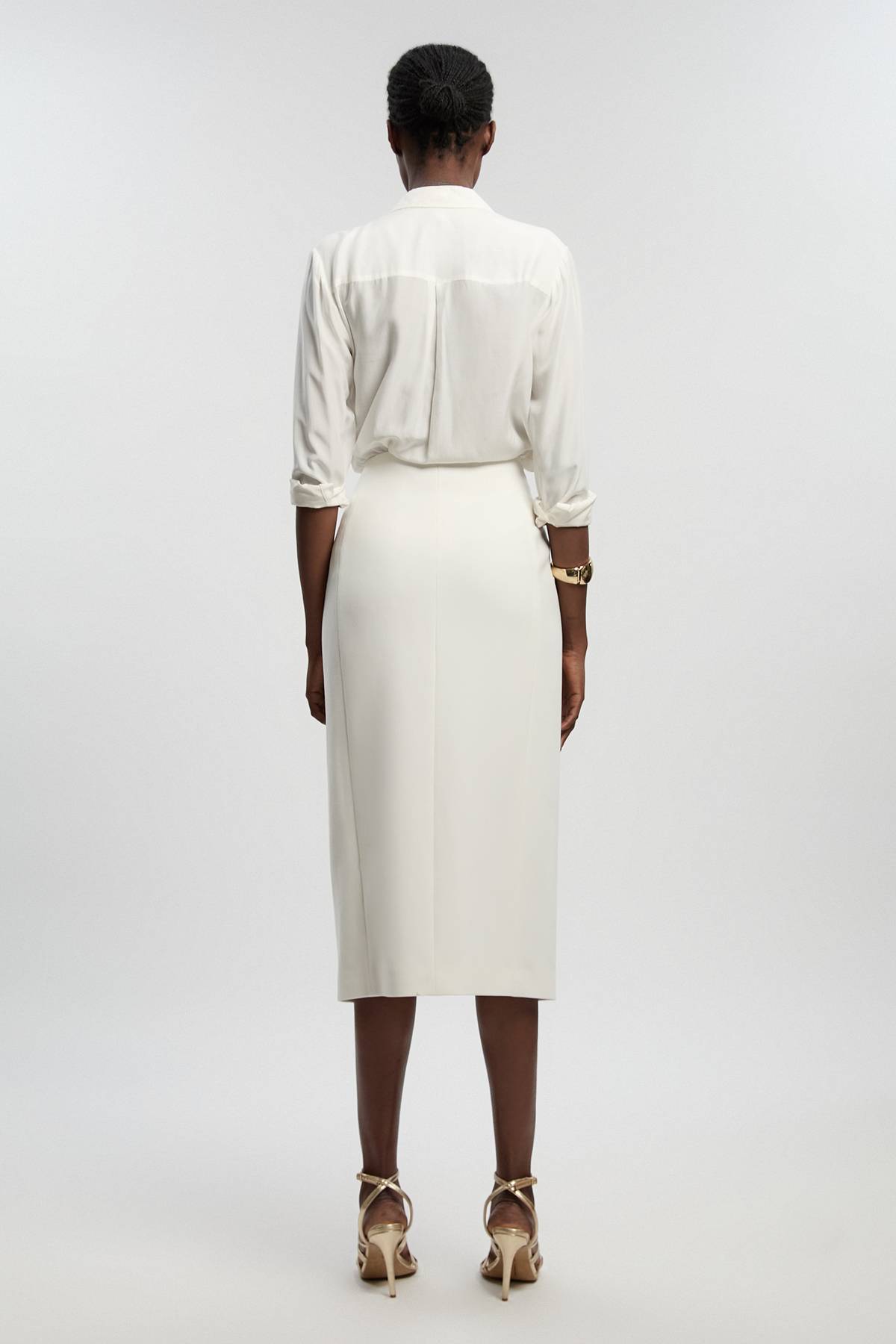KarenMillen Jupe Midi Texturée Compacte Stretch À Détails Boutonnés