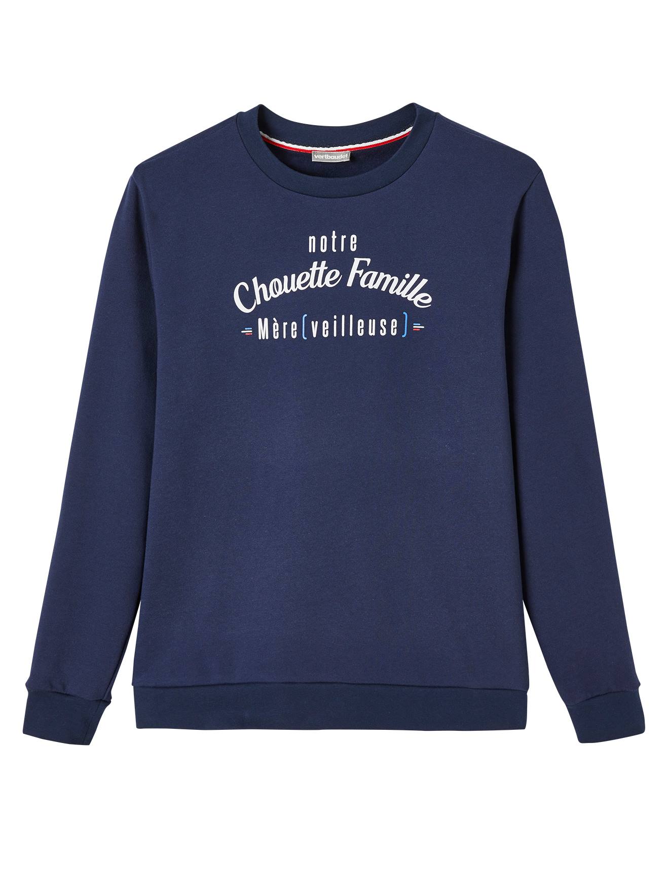 Sweatshirt Vertbaudet coleção cápsula Notre Chouette Famille para mulher, azul escuro liso