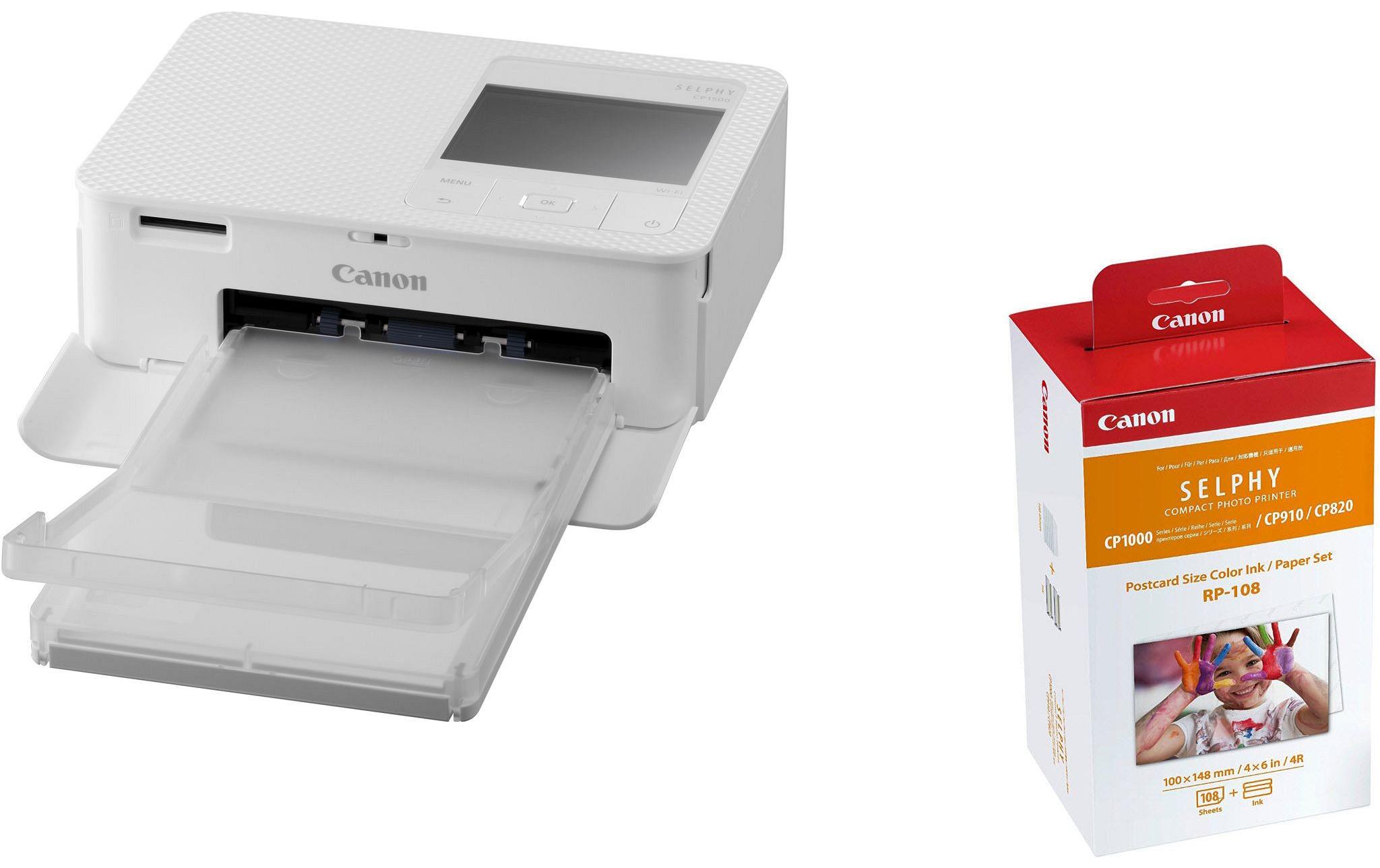 Fotodrucker Selphy CP1500 Weiss inkl. Papier und Tinte<br>Mobiler, WLAN-fähiger Fotodrucker
