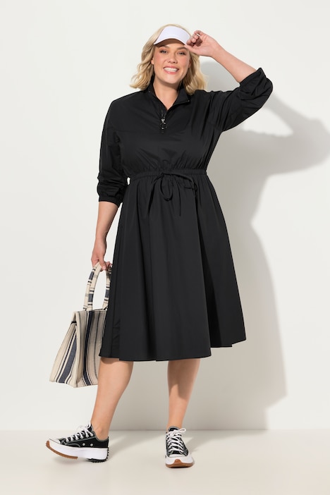 Utility-Kleid, A-Linie, Papertouch, Stehkragen, Langarm
