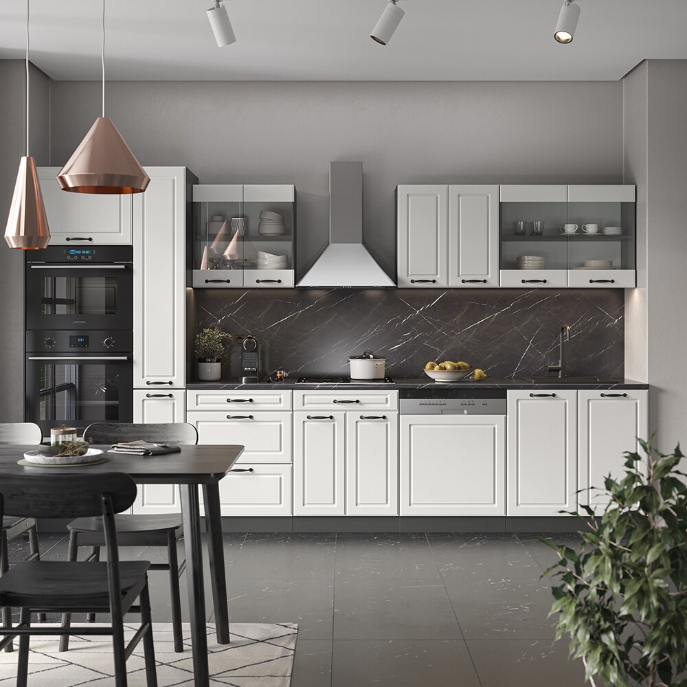 Vicco Küchenzeile Küchenblock Einbauküche R-Line 350 cm Landhaus Anthrazit Weiß Küche