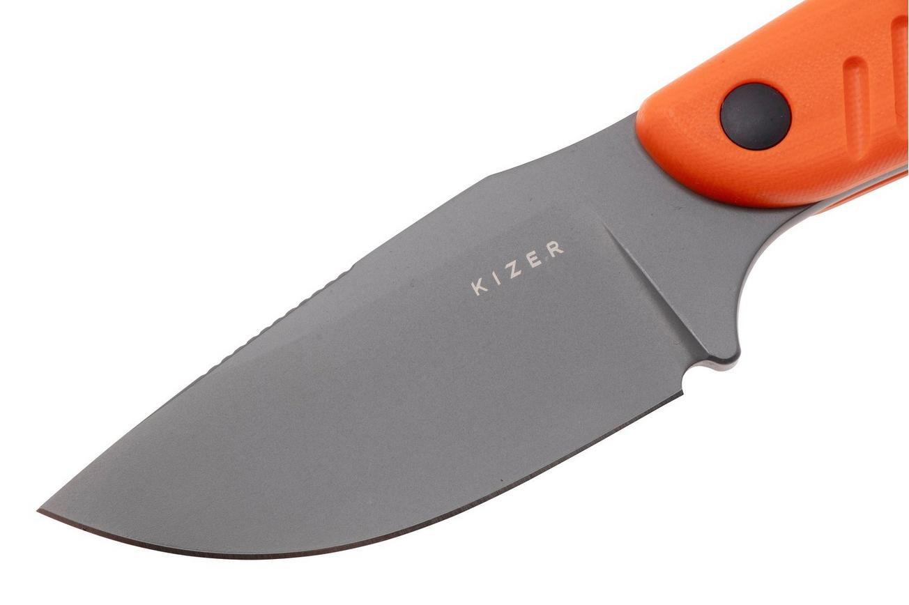 Kizer Hare 1077A1 Grey PVD D2, Orange G10, vaststaand mes, Azo design