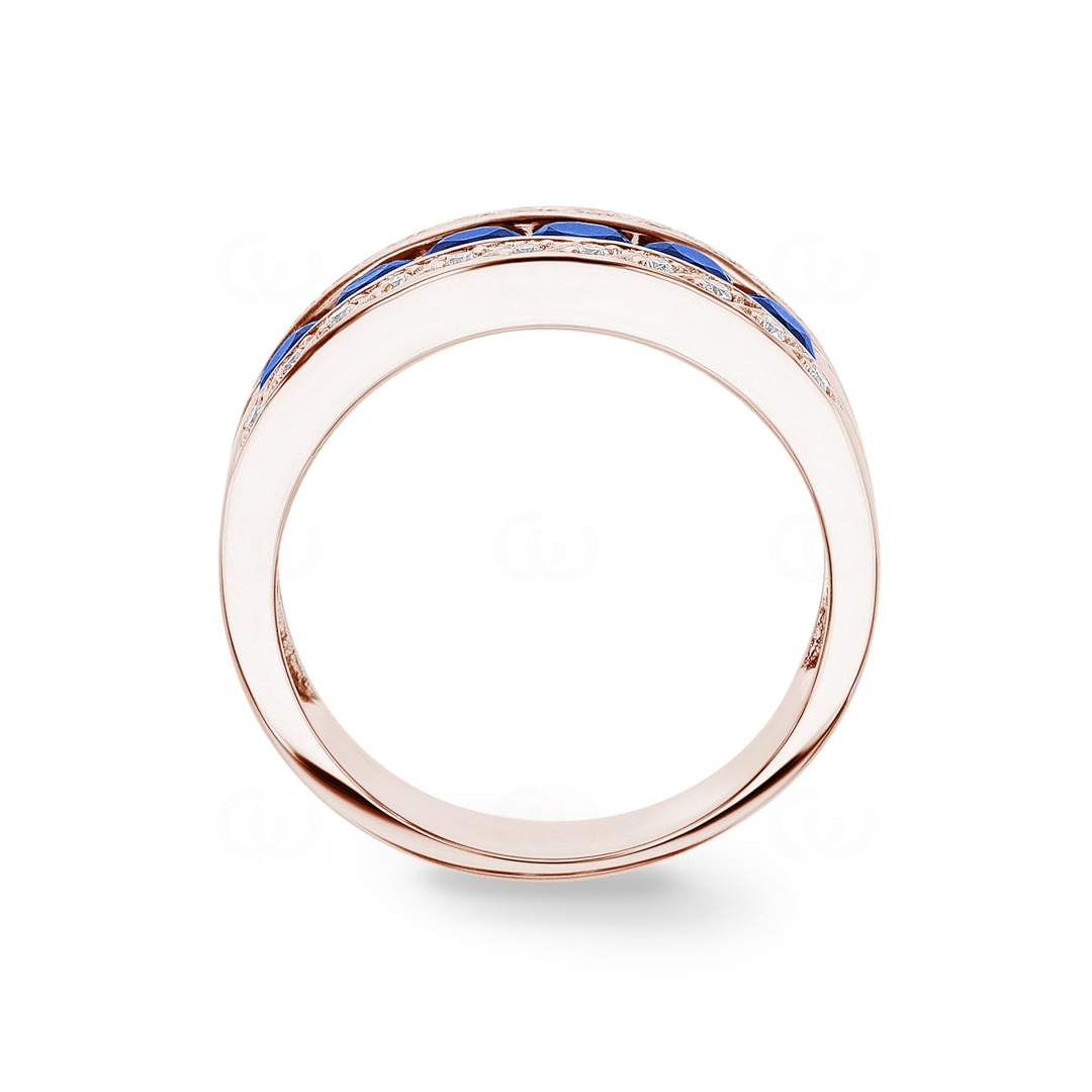 Saphirring 750/18 K Roségold mit Diamanten 0.14 ct H/si