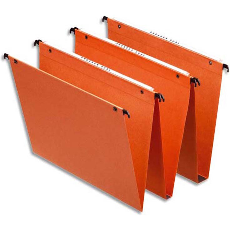 Dossier suspendu esselte dual kraft orange 220g a4 tiroir entraxe 330mm h245mm fond 15mm volet d'agrafage boîte 25unités