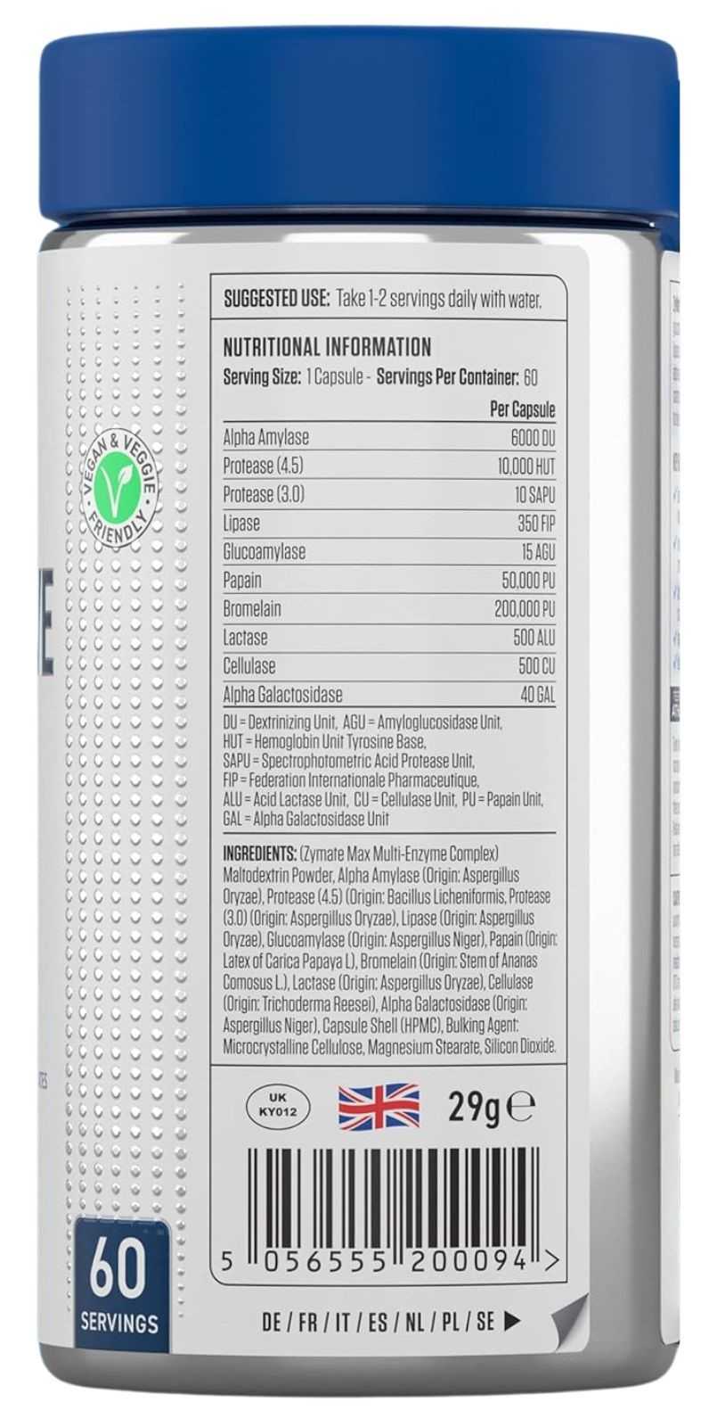 Applied Nutrition Enzima Digestiva 60 cápsulas