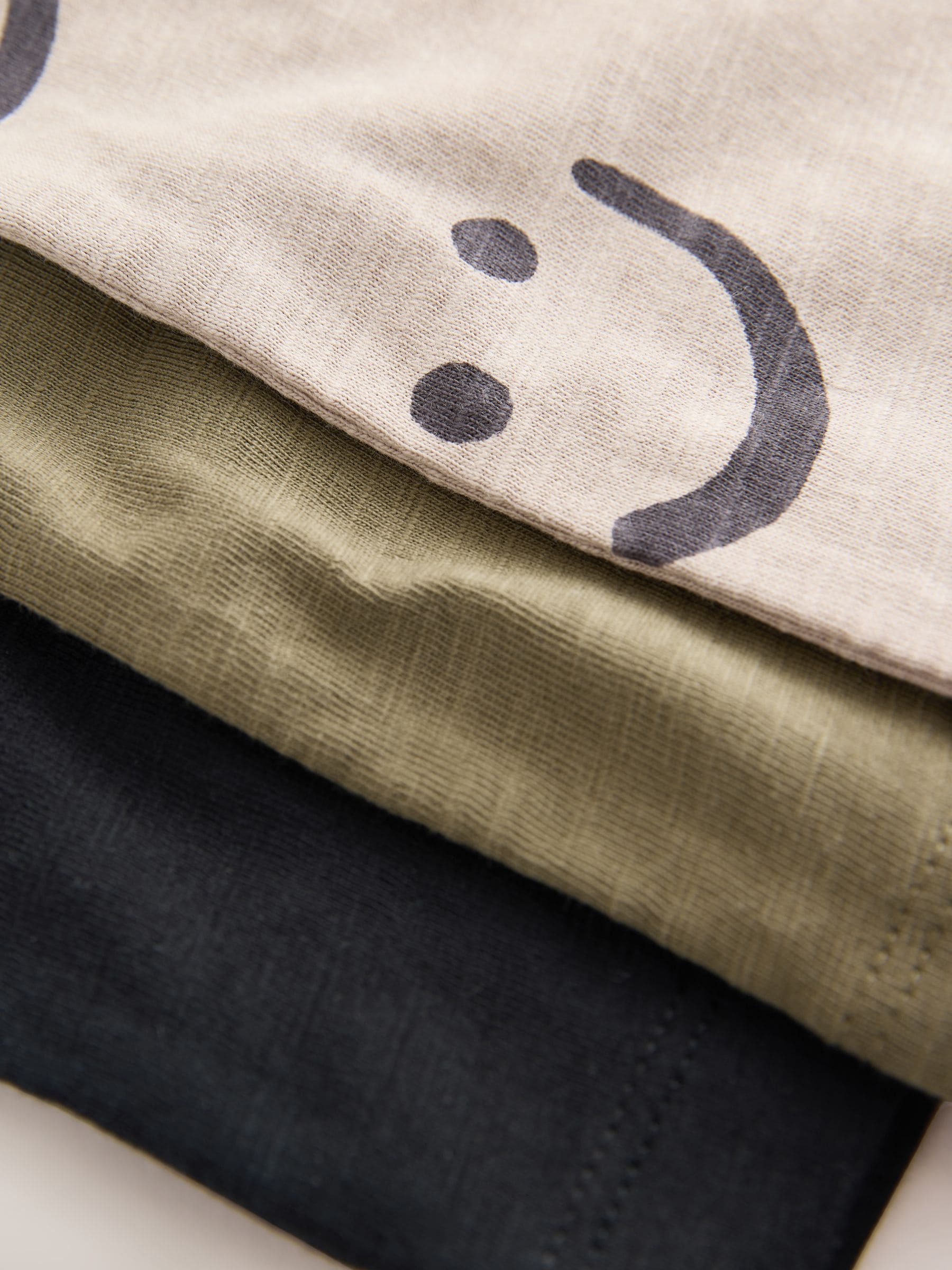 Kaki/crème smile - T-shirts met lange mouwen en dierenfiguurprint verpakking van 3 (3 mnd - 7 jr)
