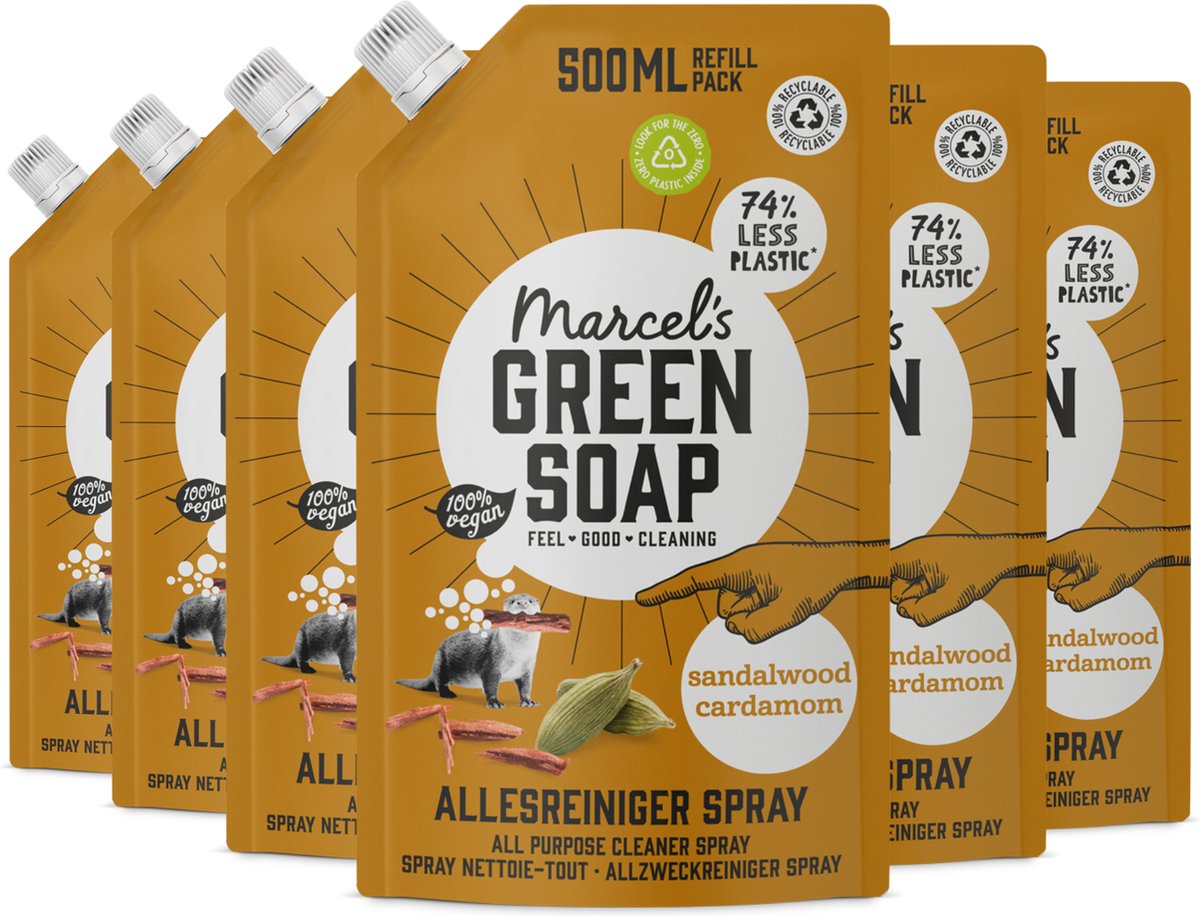 6x Marcel’s Green Soap Allesreiniger Spray Navulling Sandelhout & Kardemon (500 ml)
