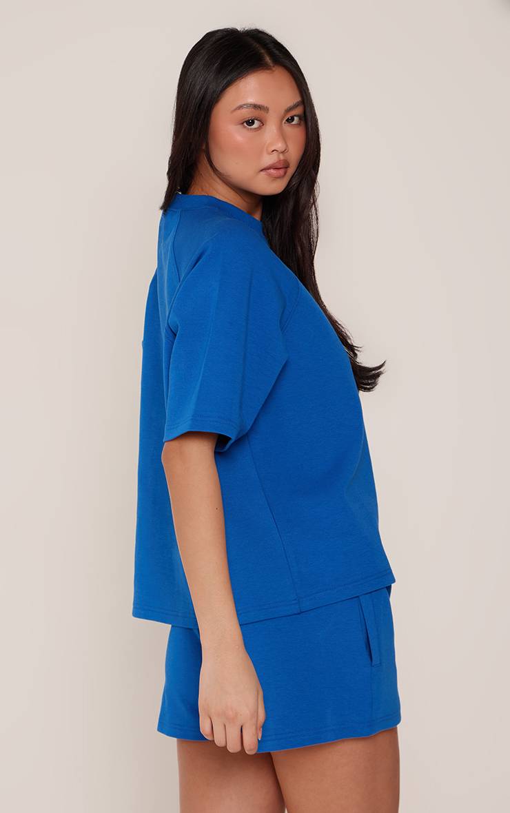 Bleu Cobalt Tee-shirt Boxy En Jersey Interlock Brodé