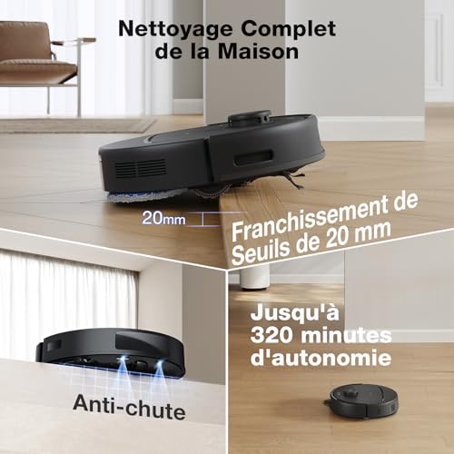 ECOVACS N30 Pro Omni Robot Aspirateur Laveur avec Station, Aspirateur Robot 10000Pa, Nettoyage à l'eau Chaude et séchage, Brosse ZeroTangle 2.0, Levage des Patins de 9mm, Vidage Automatique, Noir : Cuisine et Maison