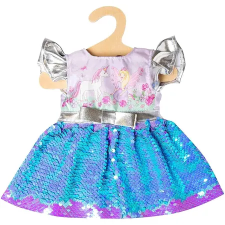 Heless 1131 - Kleid Design Fee und Einhorn, mit Wendepailletten und silberner Krone, Größe 28 - 35 cm