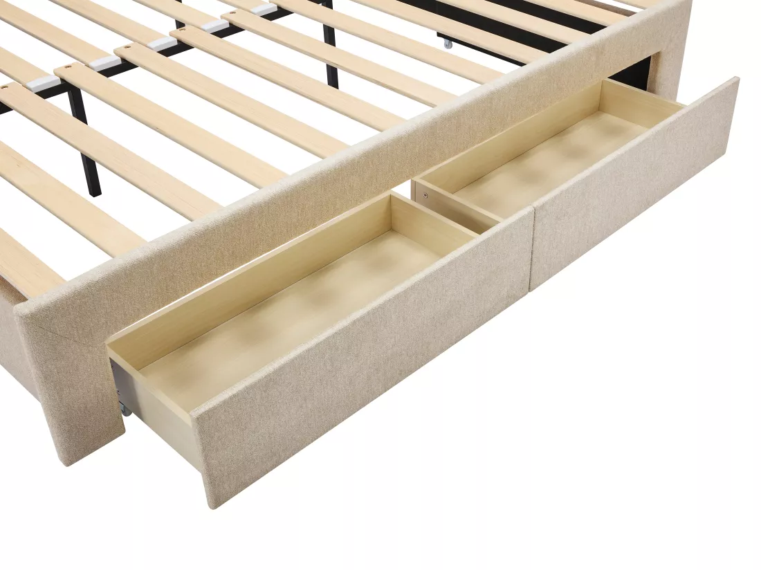Lit gigogne 2 x 80 x 200 cm - Avec sommier peigne et tiroirs - Tissu texturé - Beige - CAMITY