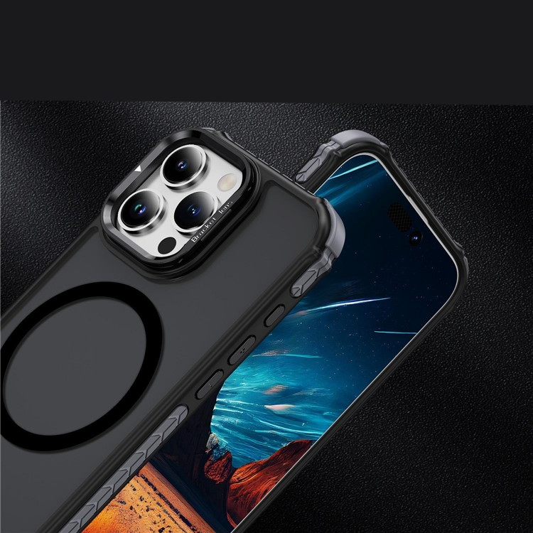 iPhone 16 Pro Max MagSafe Hybrid Hardcase Hülle TPU Bumper   Kunststoff Rückseite mit Kamera Kickstand - Schwarz