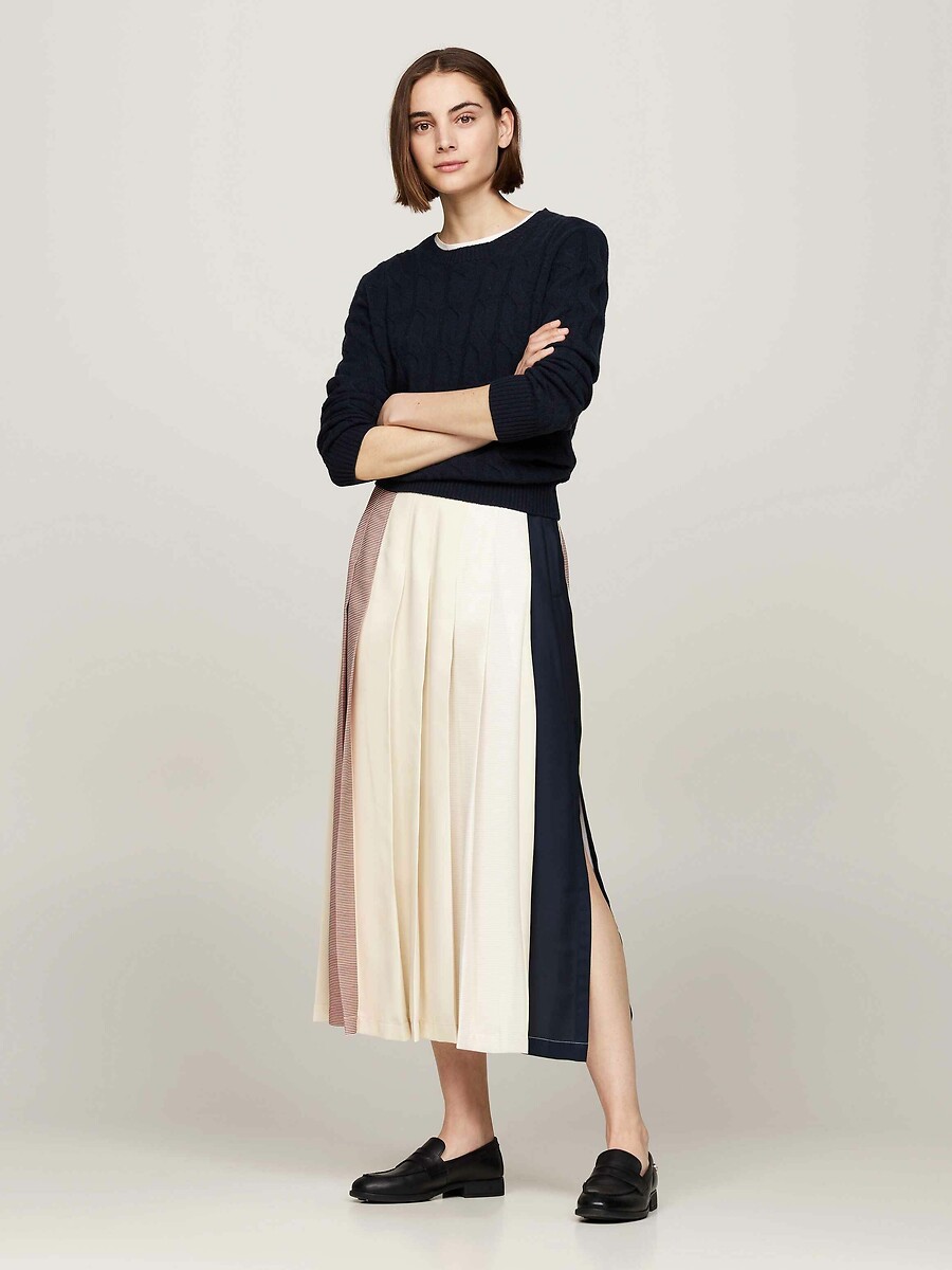 TOMMY HILFIGER<br>Saia midi listrada, evasê