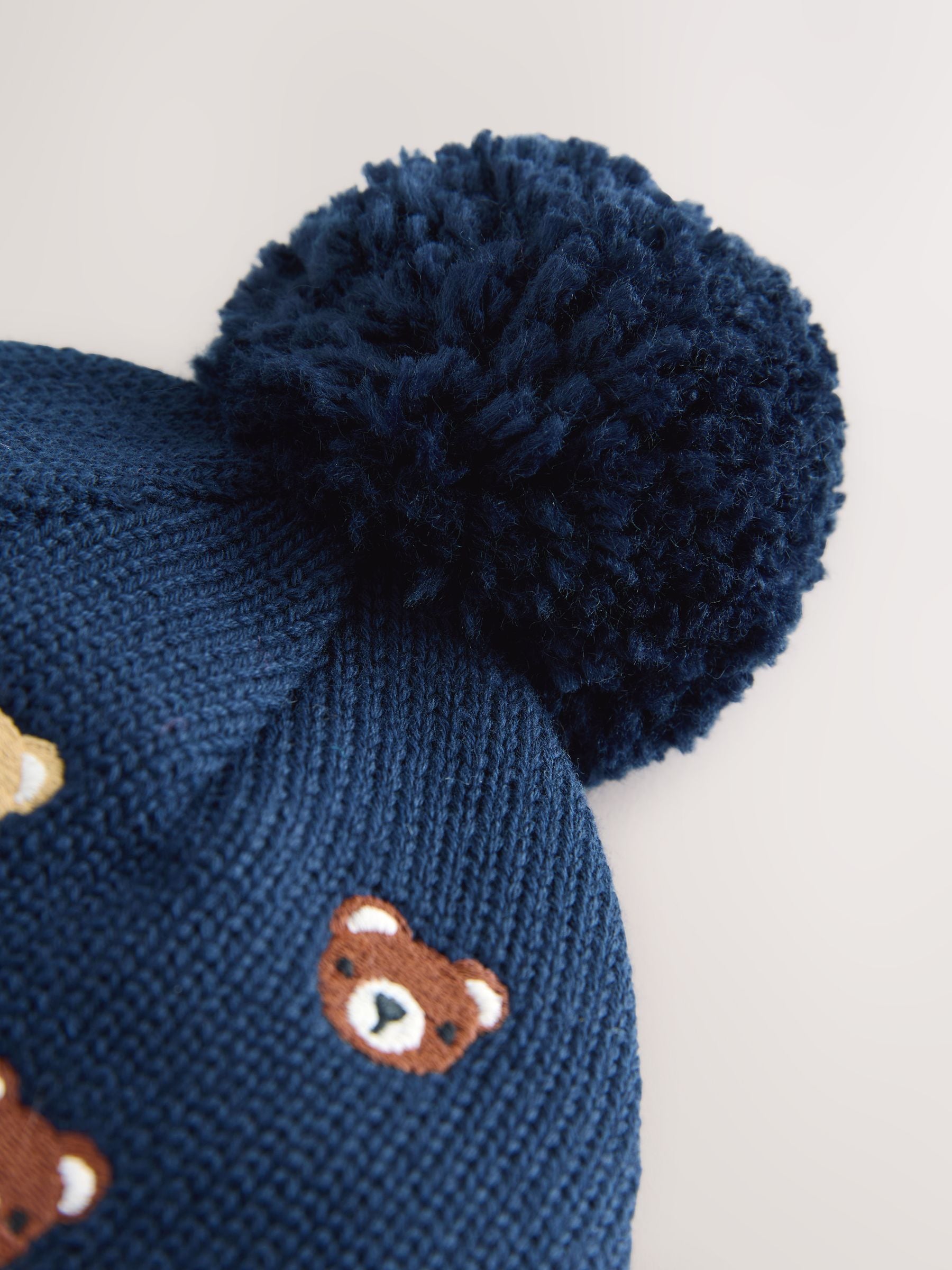Navy Bear All Over Embroidered - Baby Hamish and Friends Knitted Hat (0mths-2yrs)