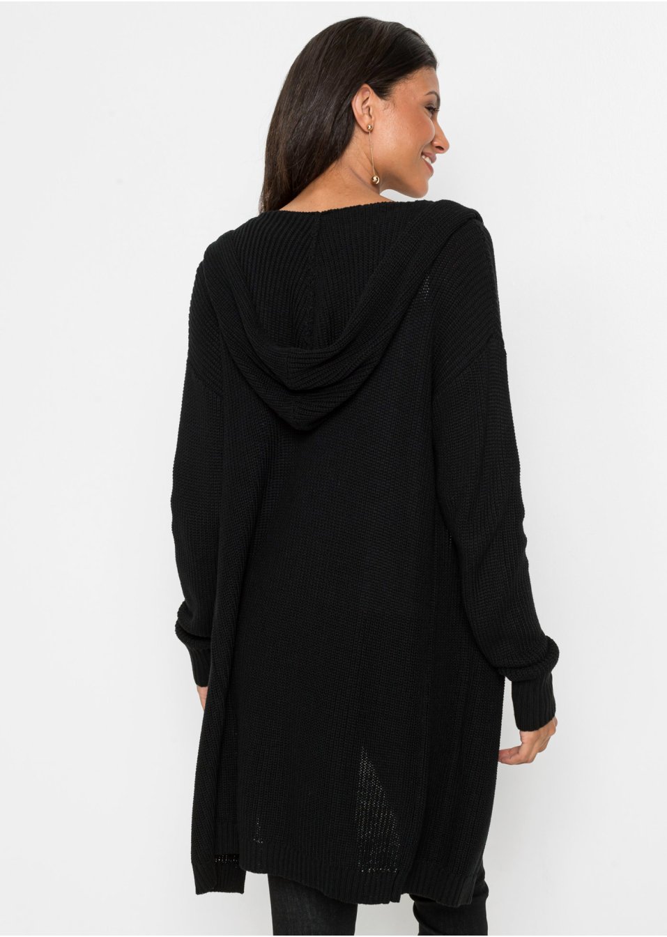 Gilet long en maille à capuche
