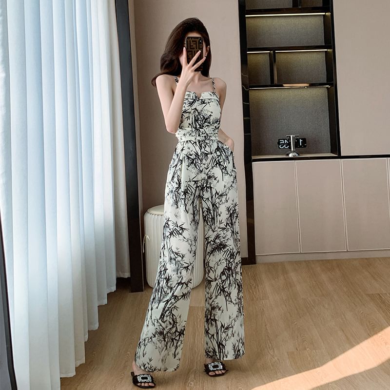 Yilda - Spaghettibandjes jumpsuit met wijde pijpen