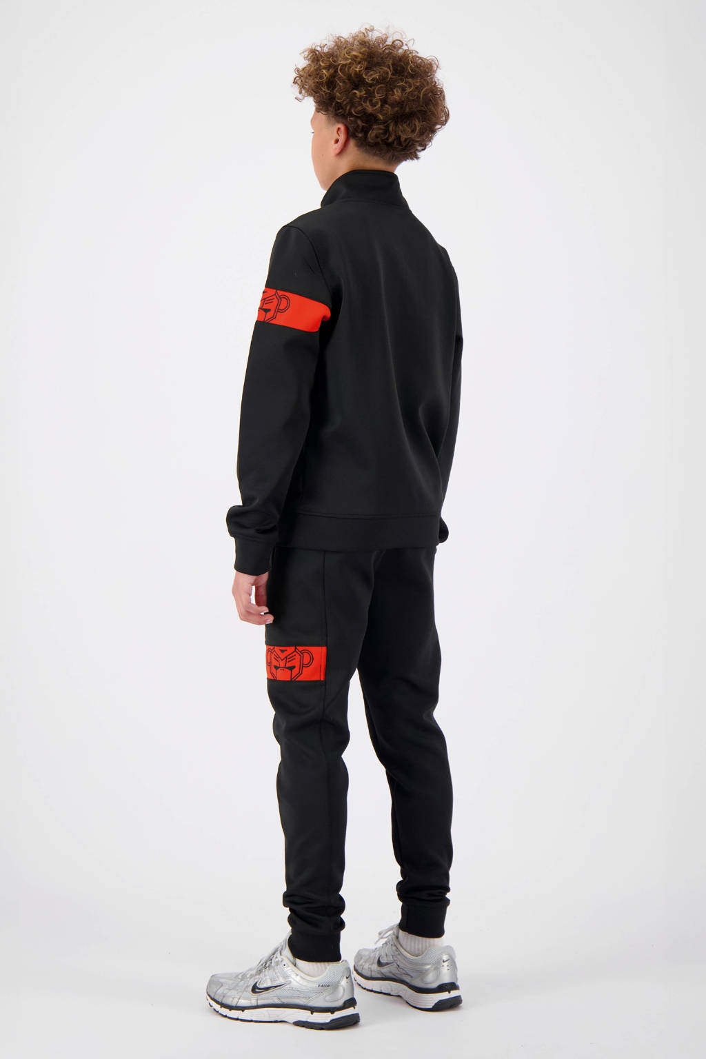 BLACK BANANAS sweater JR. COMMANDER TRACKTOP met contrastbies en borduursels zwart/rood