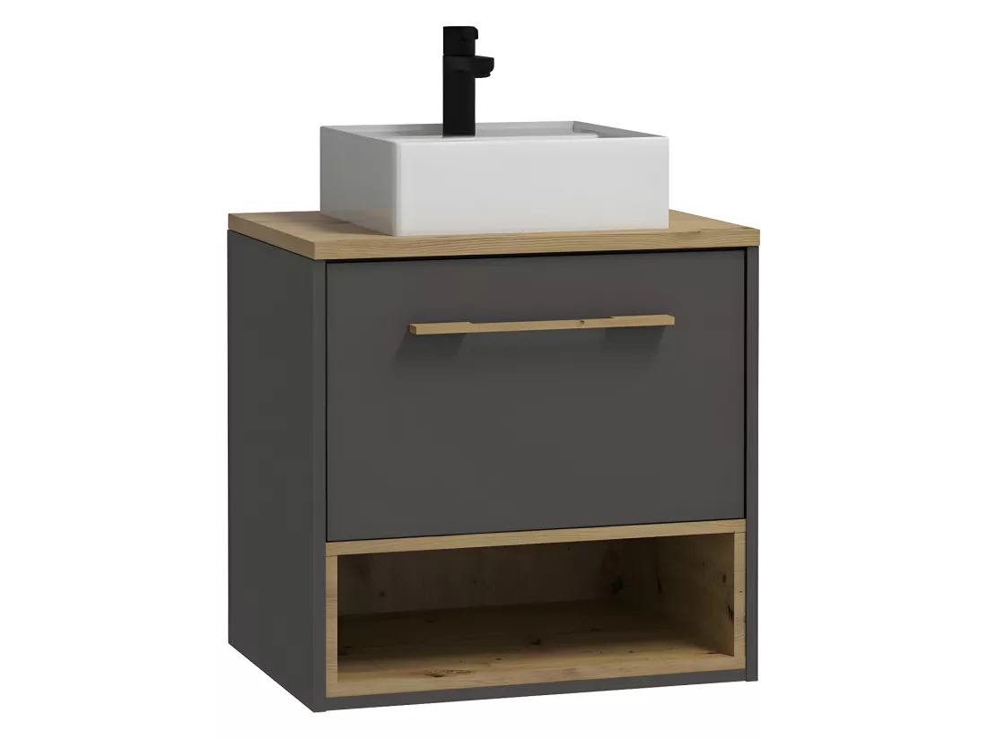 Meuble de salle de bain suspendu anthracite avec vasque à poser - 60 cm - YANGRA