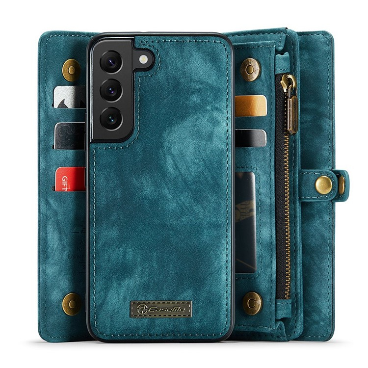 Samsung Galaxy S21 FE 5G 2in1 Leder Tasche   Magnet Hardcase Karten Etui - Blau / Grün