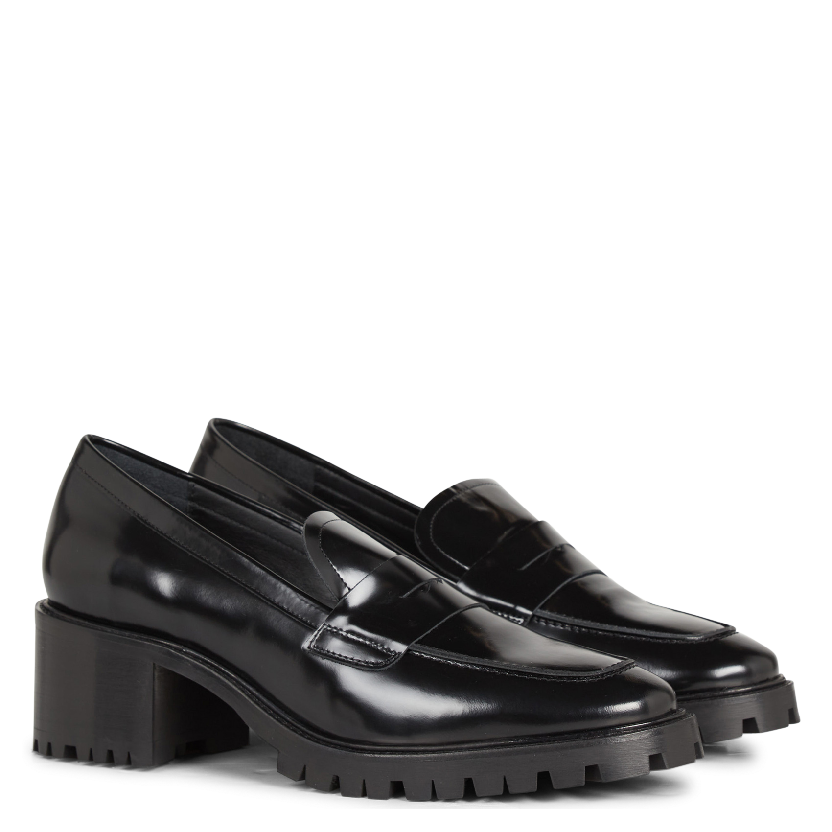 N°81 - Mocassins à talon en cuir glacé | Noir