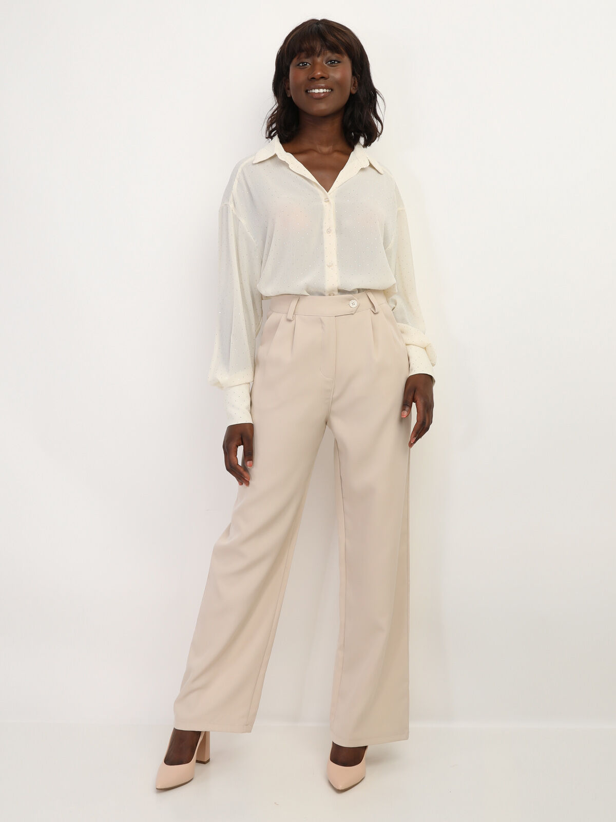 Chemise fluide à strass- Crème
