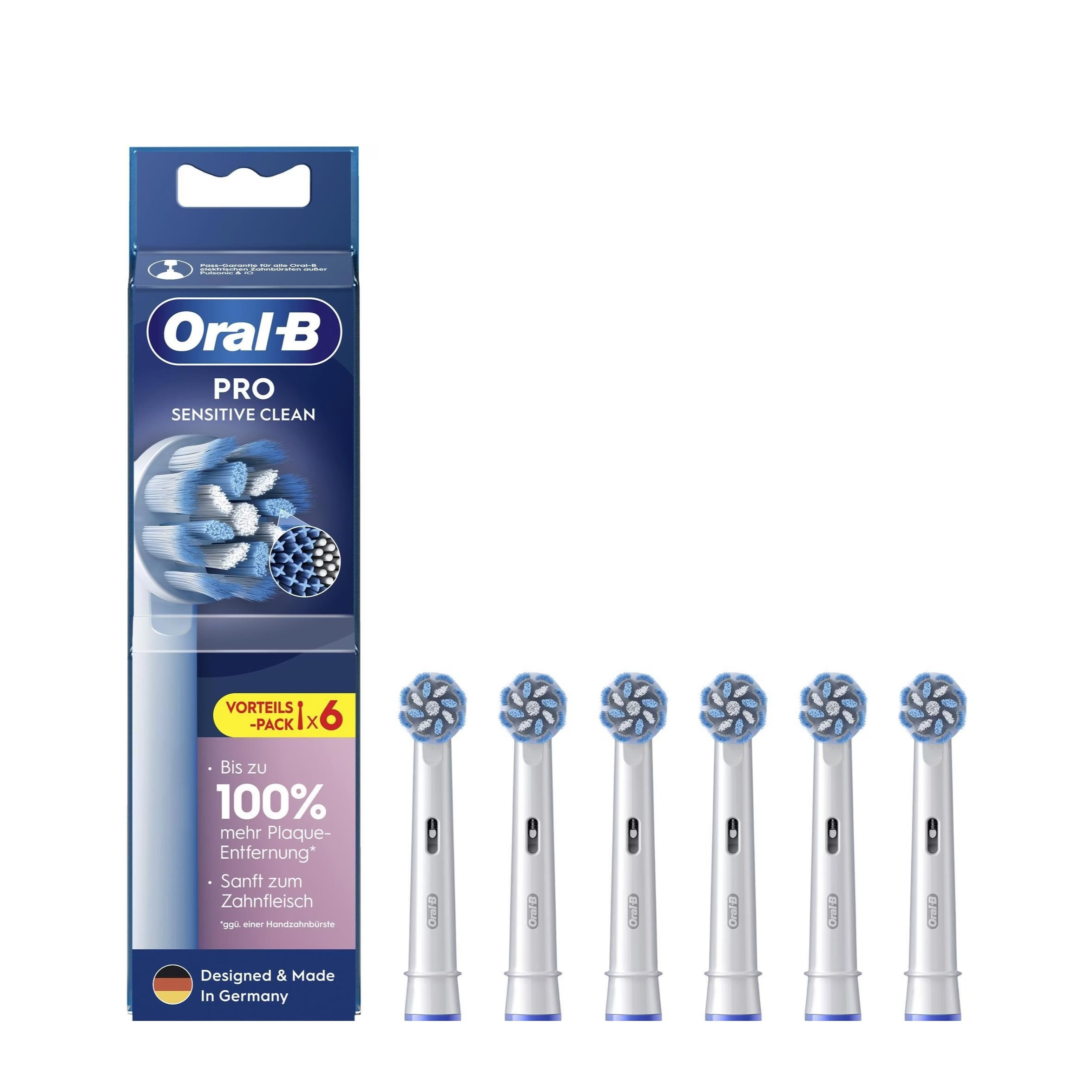 Oral-B - (6er Set) Pro Sensitive Clean Ersatz Zahnbürstenkopf für Oral-B Elektrische Zahnbürsten (860717) - Weiss