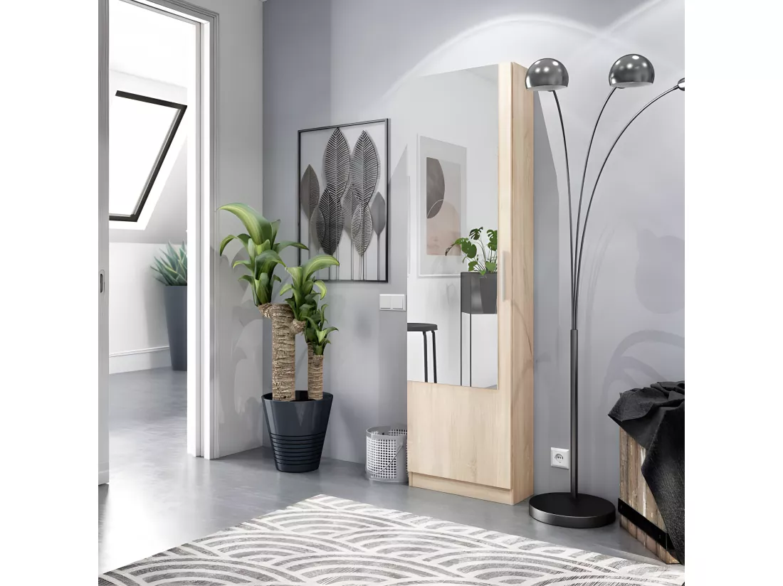 Meuble à chaussures avec miroir Chêne clair - ALTO - L 50 x l 22 x H 180 cm