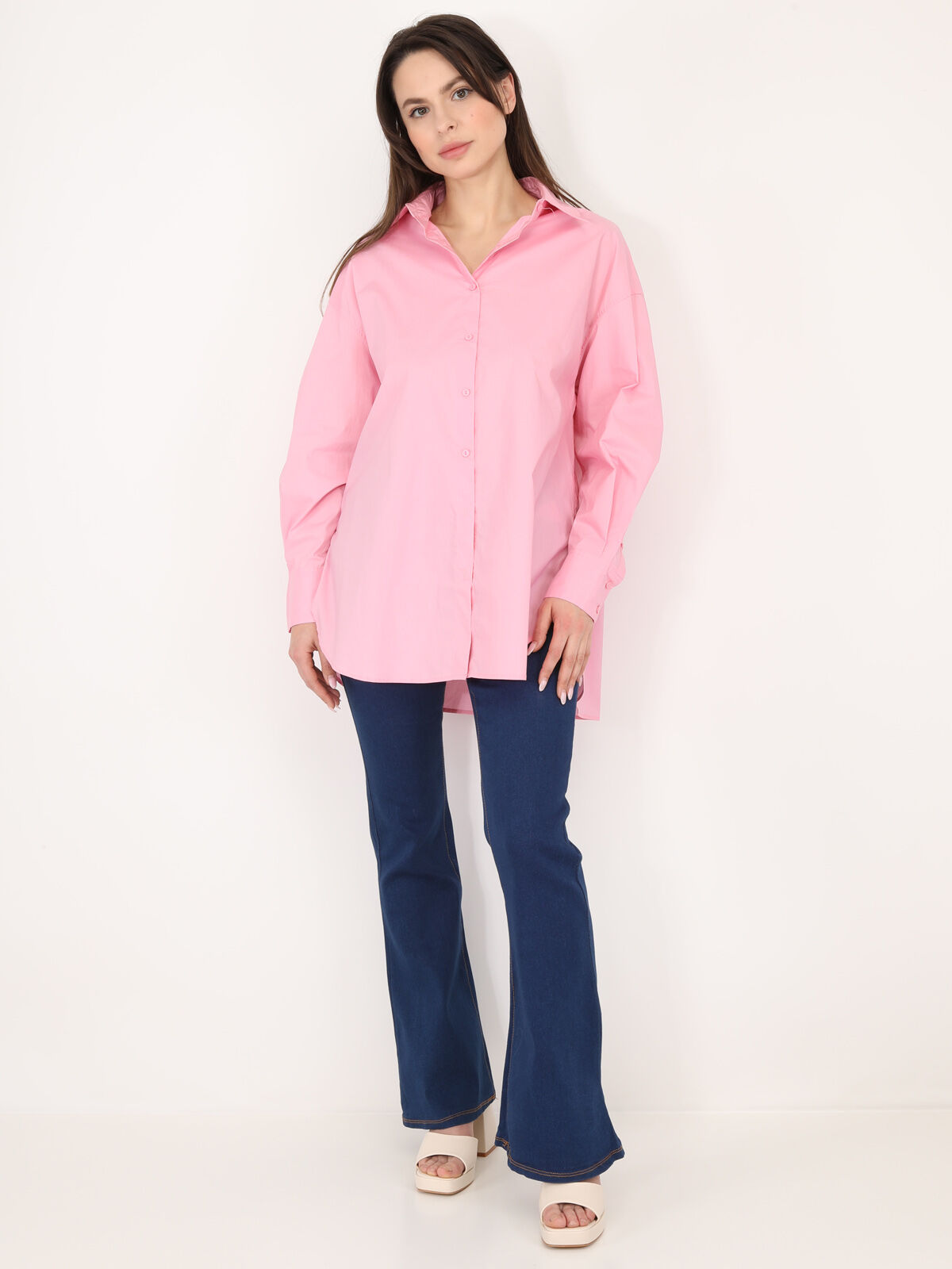 Chemise oversize à fentes- Rose