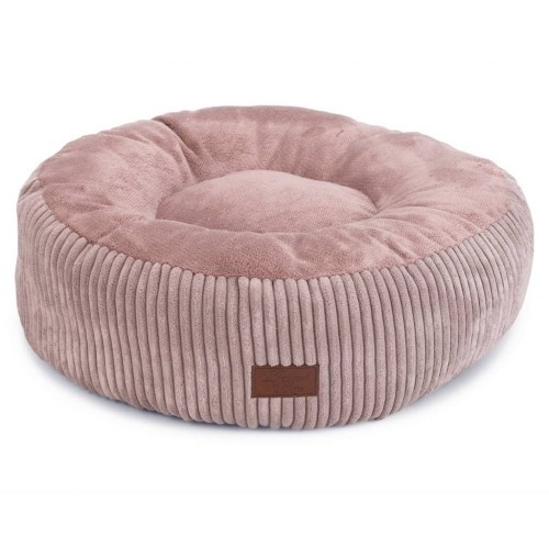 Cama rosa canelada para gatos, desenhada por Lotte Kattenmand.
