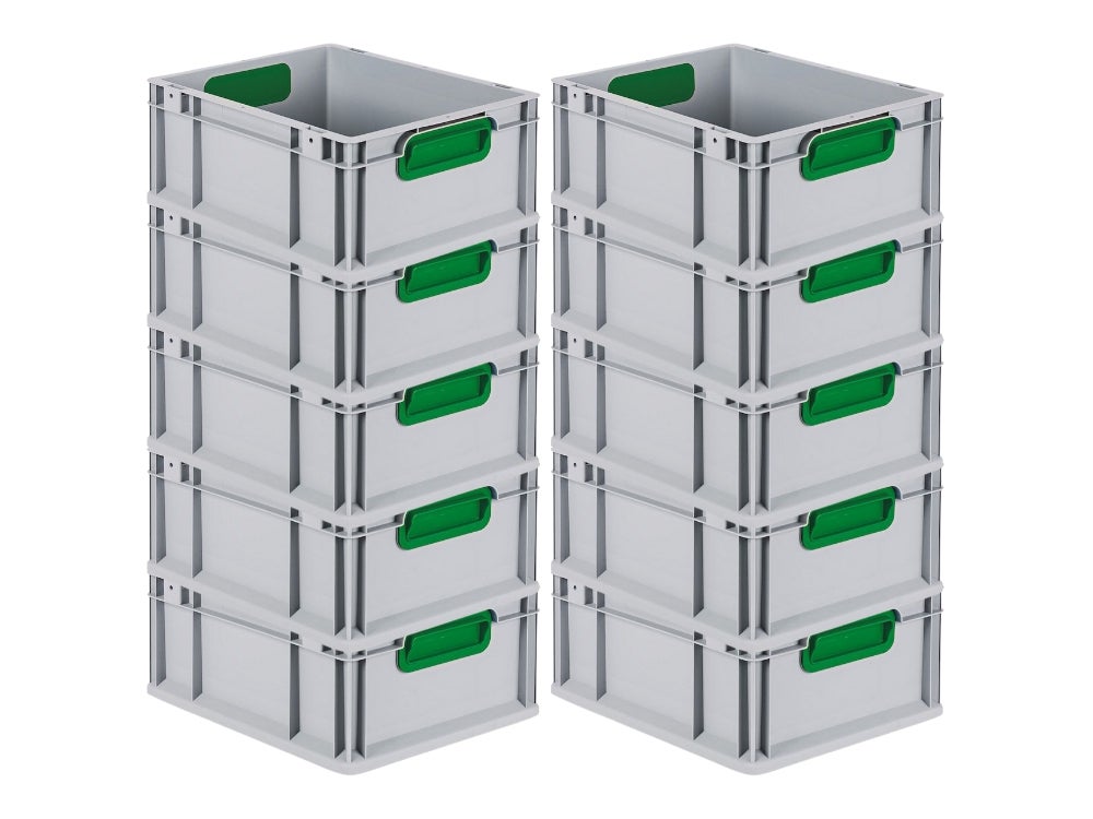PROREGAL Eurobox Nextgen Kleur HxBxD 17 x 30 x 40 cm 16 liter Handgrepen Groen Gesloten Gladde Bodem Euro Container Transportbox