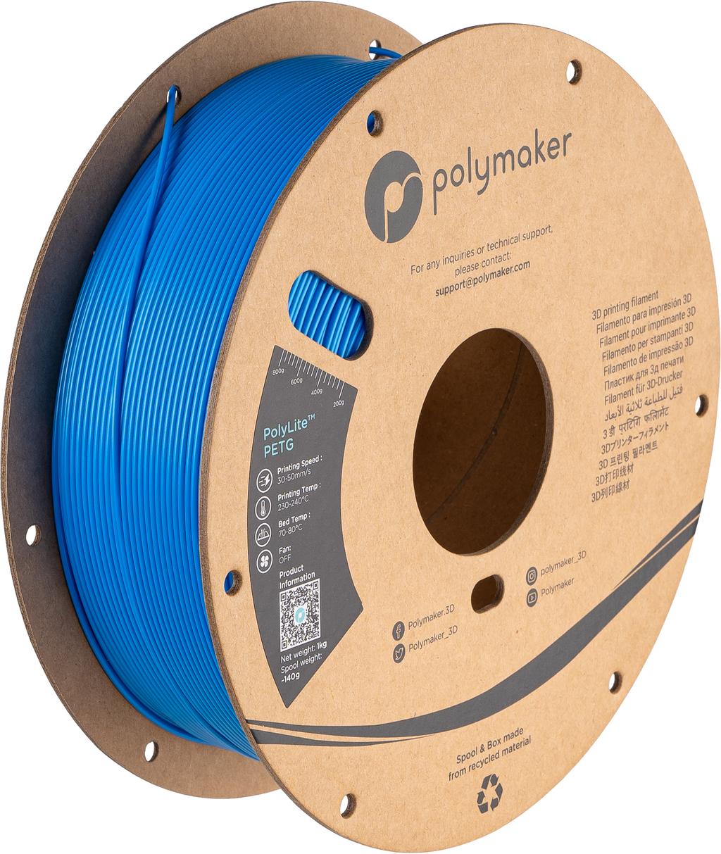 Polymaker  PolyLite PETG Electric Blue, 1,75 mm / 1000 g    Großartiges Allround-Filament für den täglichen Druck
