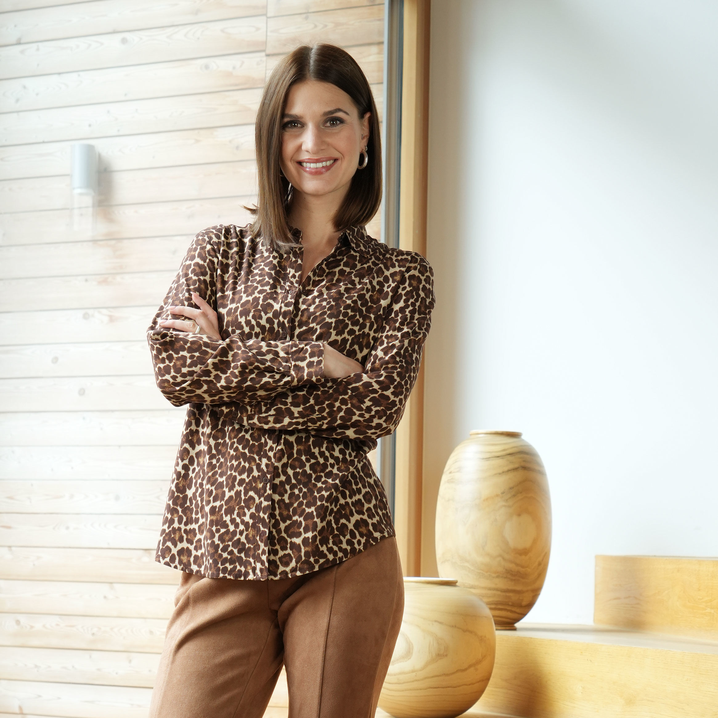 Langarmbluse Leopard Print mit Hemdkragen